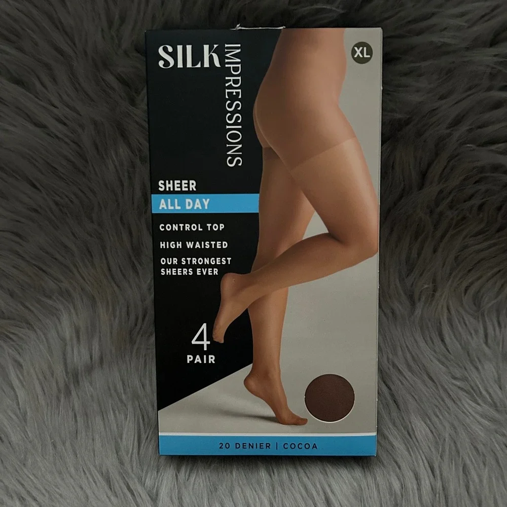 Silk Impressions Sheer Control Top Tights Womens Size XL‎ Cocoa High Waisted
